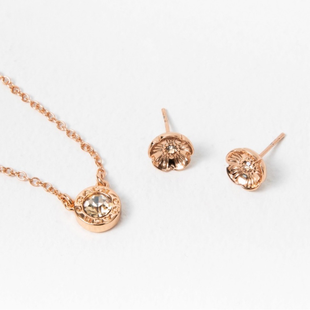 Coach Open Circle Necklace and Tea Rose Stud Set